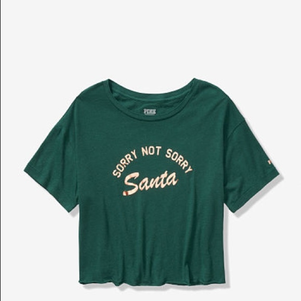 Vs pink sorry not sorry Santa crop tee